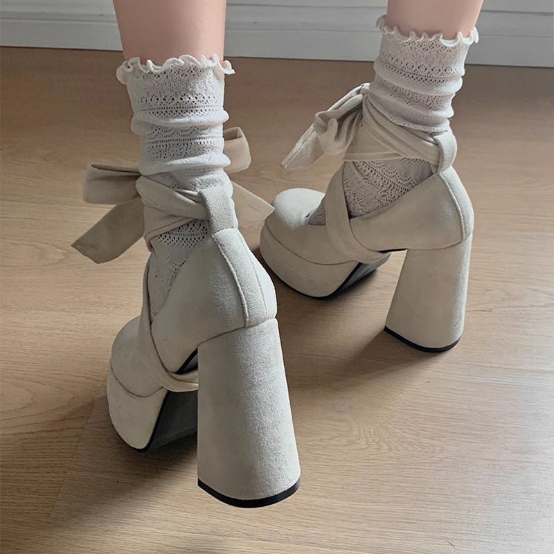Big Sale Original Lolita Lace Bow Ballet Round Toe Low Heel Lolita Small Leather Shoes Jk Princess - Image 1